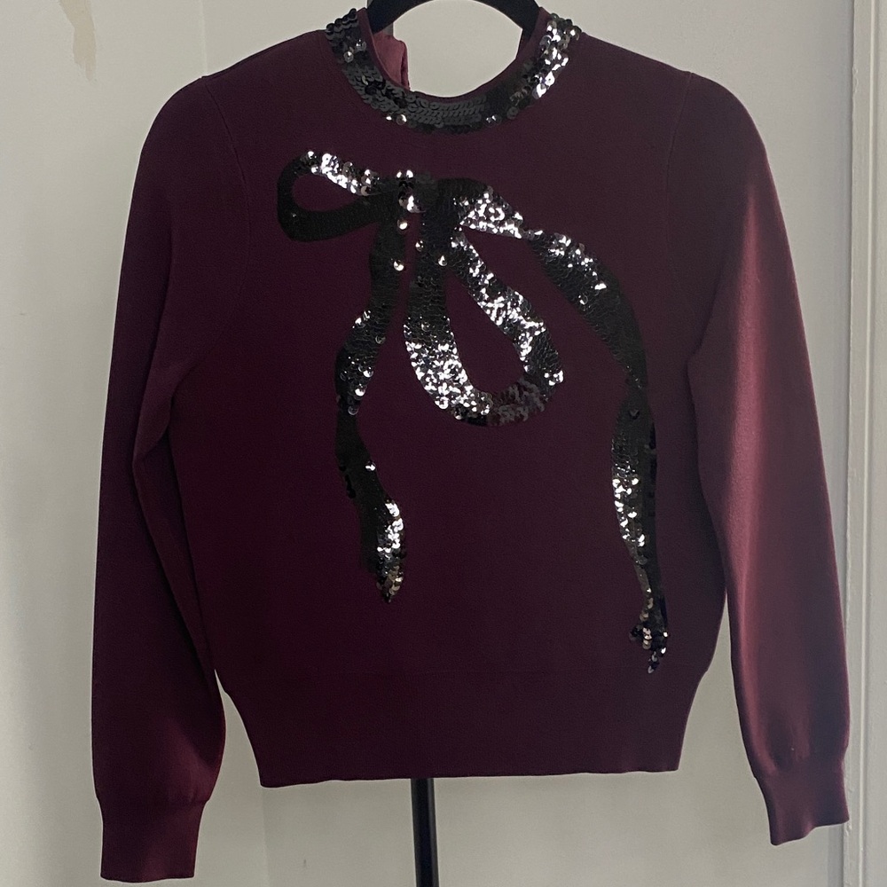 Sequin Bow Burgundy Sweater - Picture 1 of 5